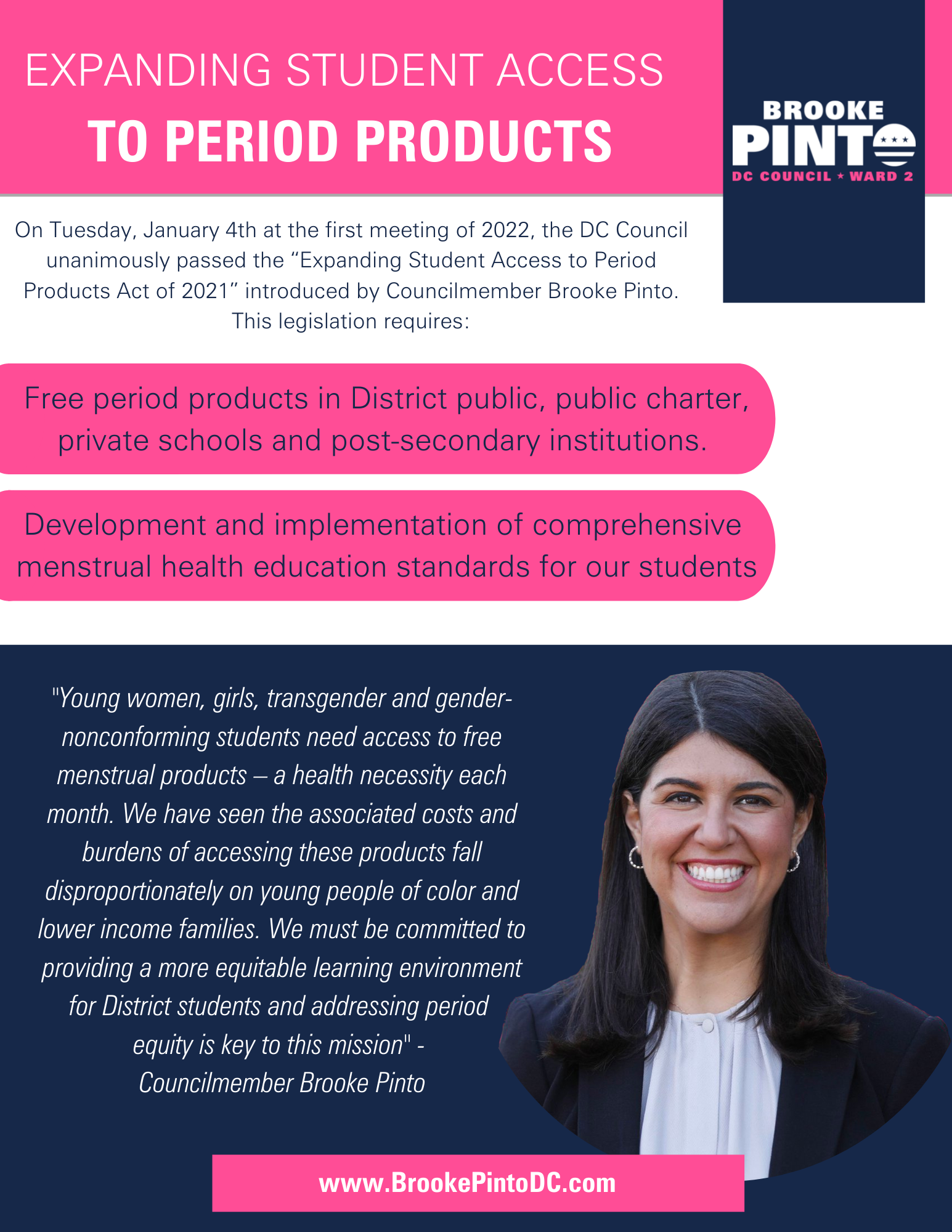 Press Release Passage of Bill to Provide Free Period Products in